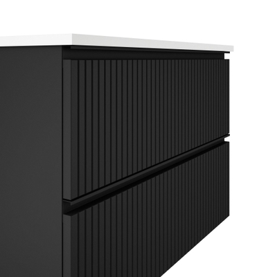 Saniclass Prime Blend Wastafelonderkast - 60x55x45.9cm - 2 lades - geintegreerde greep - MDF - mat zwart incl Wastafel Chaci met kraangat *SHOWMODEL*