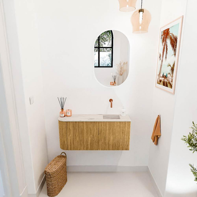 Mondiaz JOYA-DLUX 91.6cm toiletmeubel - ronding links kleur Oak - Wastafel FAYE positie Rechts Zonder kraangat kleur Nata.