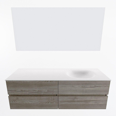 Mondiaz VICA ensemble de meuble de salle de bain - 150cm - meuble sous-vasque marron clair gris - 4 tiroirs - lavabo lune droite - sans trous de robinet - couleur talc - miroir LED - version XL 60cm haut