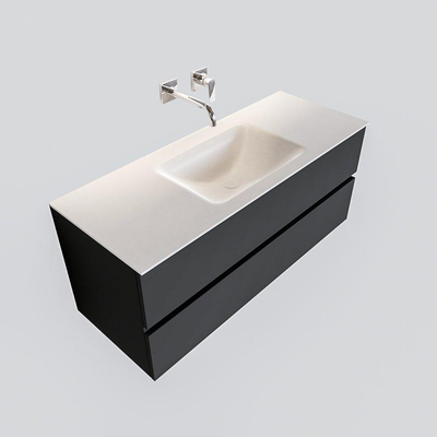 MONDIAZ VICA Ensemble de meuble salle de bain - 120cm - 2 tiroirs - lavabo Cloud au centre - 0 trous de robinet - solid surface gris foncé