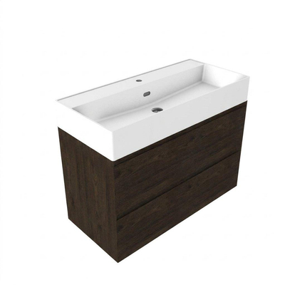 Saniclass Holz Pure Badkamermeubelset - 100x45x72cm - Legend keramische wastafel mat wit - 1 wasbak - 1 kraangat - 2 lades - mat eiken charcoal (hout)
