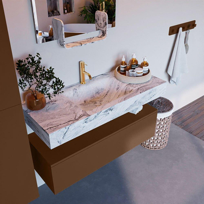 Mondiaz ALAN-DLUX Ensemble de meuble - 110cm - meuble Rust mat - 1 tiroir - Lavabo Cloud Glace suspendu - vasque Centre - 1 trou de robinet