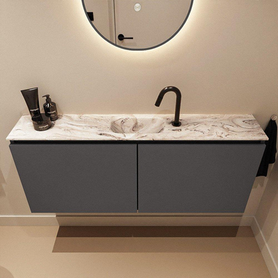 MONDIAZ TURE-DLUX Meuble toilette - 120cm - Dark Grey - EDEN - vasque Glace - position centrale - 1 trou de robinet