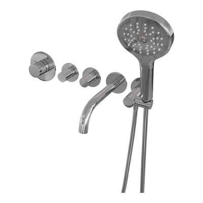 BRAUER Stripe Thermostatische Badkraan - SET 02 - inbouw - uitloop - 3-standen handdouche - doucheslang - wandaansluitbocht - chroom