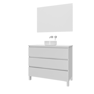 Saniclass Chaci PLUS Badkamermeubelset - 100x86x46cm - waskom - topblad - 3 lades - rechthoekige spiegel - mat wit