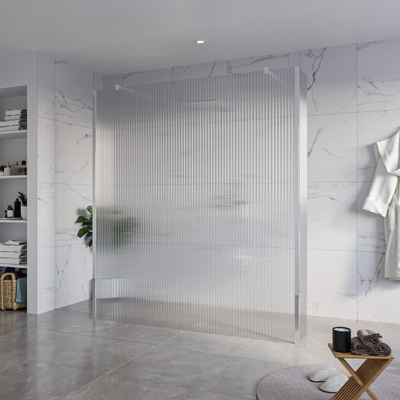 FugaFlow Eccelente Vetro Vrijstaande inloopdouche badkamer - 180x200cm - Helder geribbeld - antikalk - 8mm veiligheidsglas - 2 zijwanden 30cm - met wandarmen en hoekprofielen - Chroom -