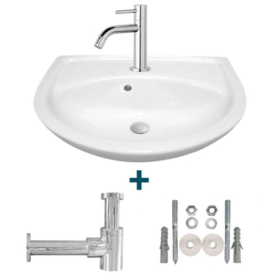 Nemo Start Star ensemble lavabo 45x33cm avec trop-plein incluant siphon et robinet porcelaine blanc