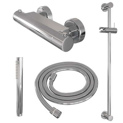Brauer Chrome Edition Douchekraan opbouw - glijstang - 1 functie - 2 gladde knoppen - handdouche staaf 1 stand - chroom