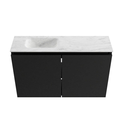 MONDIAZ TURE-DLUX Meuble de toilette 80cm Urban. Lavabo EDEN Opalo position gauche. Sans trou de robinet.