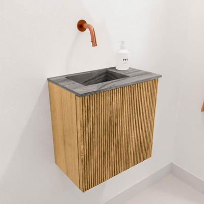 Mondiaz JOYA-DLUX 40cm toiletmeubel - kleur Oak - Wastafel FAYE positie Links Zonder kraangat kleur Sombra.