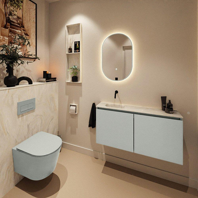 MONDIAZ TURE-DLUX Meuble toilette - 100cm - Greey - EDEN - vasque Ostra - position gauche - sans trou de robinet