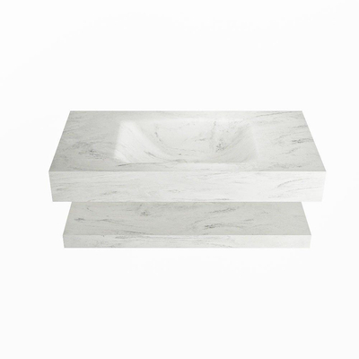 Mondiaz ALAN-DLUX Ensemble de meuble - 90cm - meuble Opalo mat - 0 tiroirs - Lavabo Cloud Opalo suspendu - vasque Centre - 0 trous de robinet