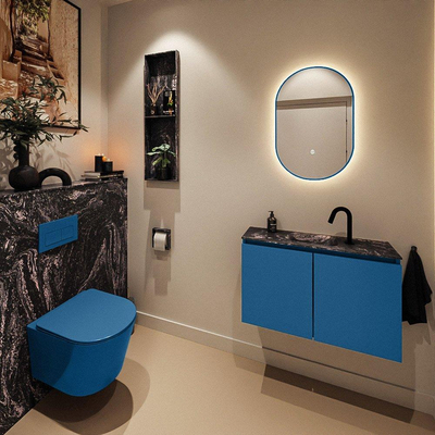 MONDIAZ TURE-DLUX Meuble toilette - 80cm - Jeans - EDEN - vasque Lava - position centrale - 1 trou de robinet