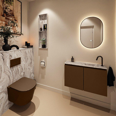 MONDIAZ TURE-DLUX Meuble toilette - 80cm - Rust - EDEN - vasque Glace - position droite - 1 trou de robinet