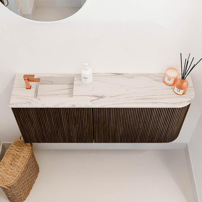 Mondiaz JOYA-DLUX 101.6cm toiletmeubel - ronding rechts kleur Walnut - Wastafel FAYE positie Links 1 kraangat kleur Nata.
