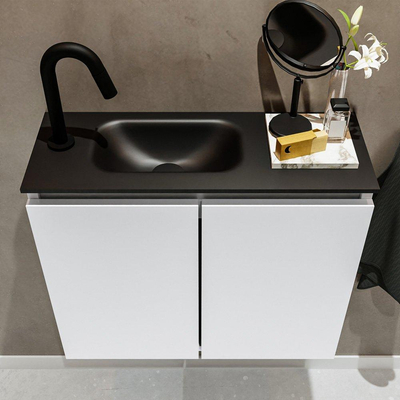 MONDIAZ TURE Fonteinset - 60x23x50cm - 1 kraangat - 2 deuren - talc mat - Wasbak links - Solid Surface Zwart