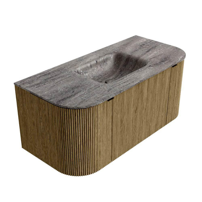 MONDIAZ KURVE-DLUX Meuble de salle de bains 100cm arrondi Gauche + Droite couleur Dusk avec 1 tiroir et 2 portes. Lavabo GRUNNE Central 1 trou de robinet Oza.