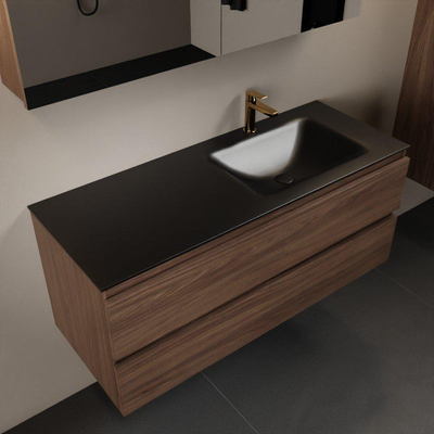 Mondiaz Aivy ensemble de meuble de salle de bains - 120x45x50cm - 1 trou de robinet - 1 vasque urbaine Solid surface - Droite - 2 tiroirs - Avec armoire de toilette - Mélamine Mocha