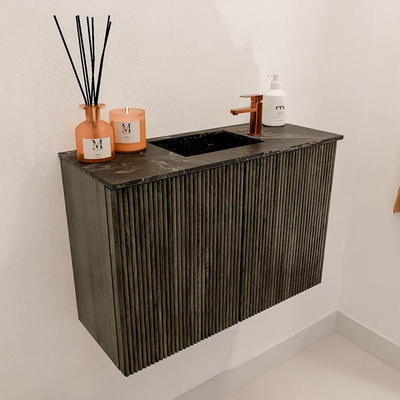 Mondiaz JOYA-DLUX Meuble de toilette 60cm - couleur Shadow - Vasque FAYE position Milieu 1 trou de robinet couleur Lava.