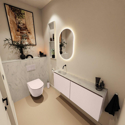 MONDIAZ TURE-DLUX Meuble WC 120 cm Rosee. Lavabo EDEN Opalo position gauche. Sans trou de robinet.