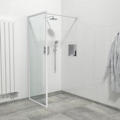 Saniclass Bellini Paroi de douche italienne 100x200cm verre de sécurité clair cadre blanc mat autour antcalcaire