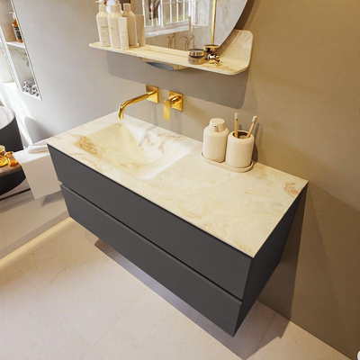 Mondiaz VICA-DLUX Ensemble de meuble de salle de bain - 110cm - meuble sous-vasque gris foncé - 2 tiroirs - lavabo encastré cloud gauche - sans trous de robinet - version haute de 60cm - frape