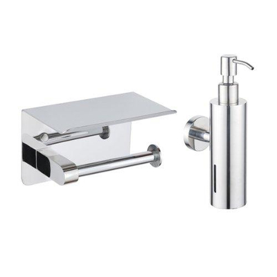 Fortifura Calvi ensemble d'accessoires de toilette - distributeur de savon - porte-rouleau - avec plateau - chrome