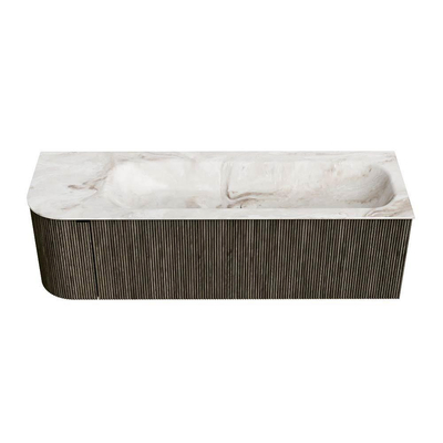 Mondiaz KURVE-DLUX Badkamermeubelset - 145x46x40cm - 1 lade - 1 deur - wastafel solid surface - rechts - 1 kraangat - Shadow