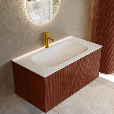 Mondiaz KURVE Ensemble de meuble salle de bain - 90x46x40cm - 1 tiroir - lavabo en solid surface - milieu - 1 trou de robinet - Ruby