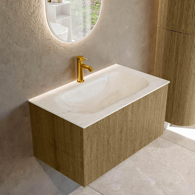 Mondiaz KURVE-DLUX Badkamermeubelset - 80x46x40cm - 1 lade - wastafel solid surface - midden - 1 kraangat - Dusk