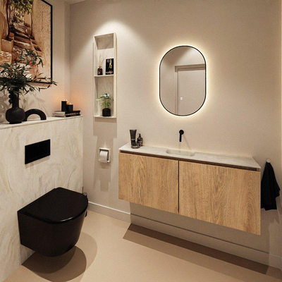 MONDIAZ TURE-DLUX meuble WC 120 cm Washed Oak. Lavabo EDEN Ostra position milieu. Sans trou de robinet.