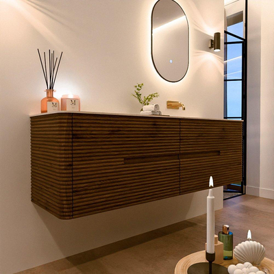 Mondiaz CIRO-DLUX Badkamermeubelset - 160x45x50cm - Solid surface wastafel Meli - 1 wasbak Rechts - zonder kraangaten - 4 lades - Dusk