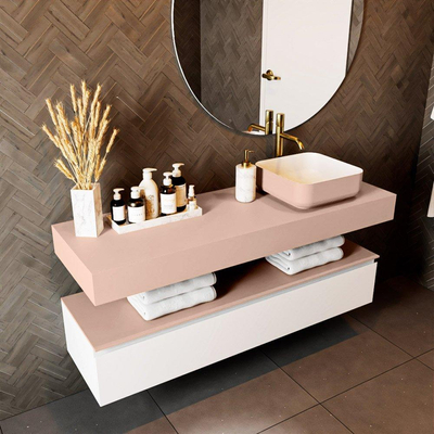 Mondiaz TOP 46 Vrijhangend Topblad - 140x46x12cm - geschikt voor waskom - Solid surface - Rosee
