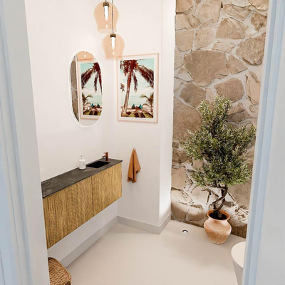 Mondiaz JOYA-DLUX 111.6cm toiletmeubel - ronding links kleur Oak - Wastafel FAYE positie Rechts 1 kraangat kleur Lava.