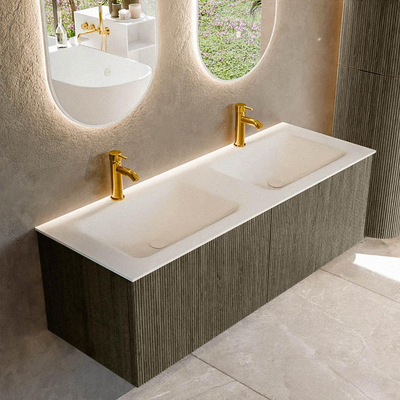 Mondiaz KURVE Ensemble de meuble de salle de bains - 130x46x40cm - 2 tiroirs - lavabo solid surface - double - 2 trous de robinet - Shadow