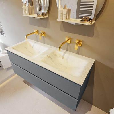 Mondiaz VICA-DLUX ensemble de meuble de salle de bain - 120cm - meuble sous-vasque plata - 2 tiroirs - lavabo encastrée cloud double - sans trous de robinet - version haute de 60cm - opalo