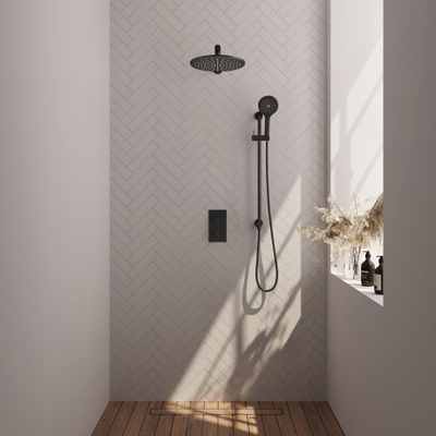 Brauer Black Carving Ensemble de douche de pluie encastré - douche de tête 30cm - bras mural droit - barre de douche - avec élément encastré - 2 fonctions - bouton carving - douchette ronde 1 jet - noir mat