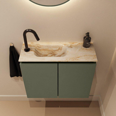 MONDIAZ TURE-DLUX Meuble WC 60 cm Army. EDEN vasque Frappe position à gauche. Avec 1 trou de robinet.