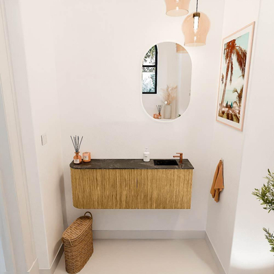 Mondiaz JOYA-DLUX 111.6cm toiletmeubel - ronding links kleur Oak - Wastafel FAYE positie Rechts 1 kraangat kleur Lava.
