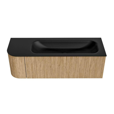 MONDIAZ KURVE 135cm Meuble salle de bain avec module 25 G - couleur Oak - 1 tiroir - 1 porte - vasque BIG MEDIUM droite - sans trous de robinet - Urban