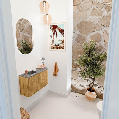 Mondiaz JOYA-DLUX 71.6cm toiletmeubel - ronding rechts kleur Oak - Wastafel FAYE positie Links 1 kraangat kleur Sombra.