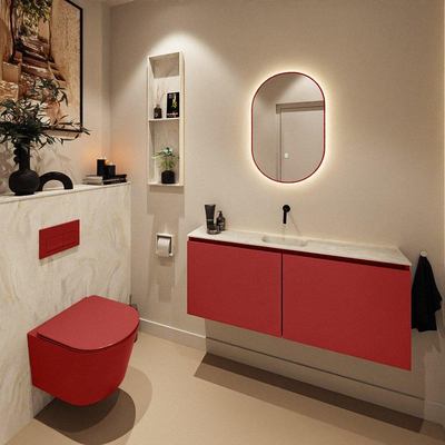 MONDIAZ TURE-DLUX meuble WC 120 cm Fire. EDEN lavabo Ostra position milieu. Sans trou de robinet.