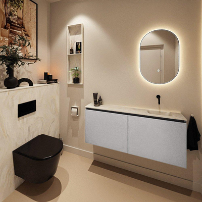 MONDIAZ TURE-DLUX Meuble de toilettes 120cm Plata. Lavabo EDEN Ostra position droite. Sans trou de robinet.