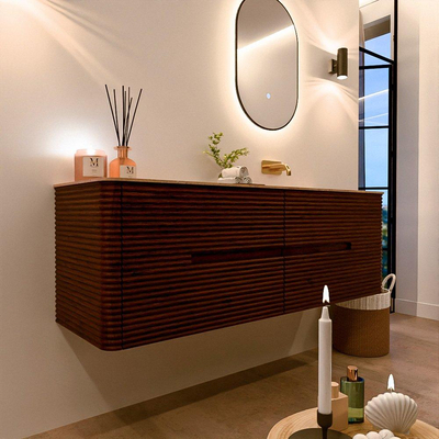 Mondiaz CIRO-DLUX Ensemble de meubles de salle de bains - 150x45x50cm - vasque Solid Surface Saba - 1 lavabo à droite - sans trous de robinetterie - 4 tiroirs - Ruby