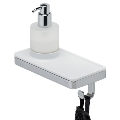 Geesa Frame Distributeur de savon avec tablette et crochet porte-serviettes Blanc / Chrome