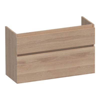 BRAUER Delight Meuble sous-lavabo peu profond - 100x39x60cm - 2 tiroirs à fermeture douce - sans poignée - 1 découpe pour siphon - chêne massif - lames chêne naturel