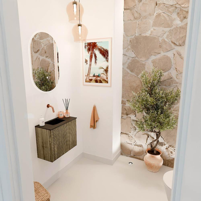 Mondiaz JOYA 50cm toiletmeubel - kleur Dusk - Wastafel FAYE positie Links Zonder kraangat kleur Urban.