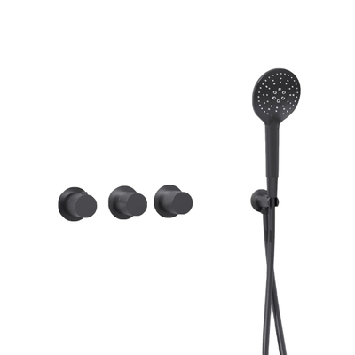 Fortifura Nebbio Badcombinatie-set - thermostaatkraan - wandaansluitbocht - met handdouchehouder - gladde doucheslang - ronde handdouche - badvulcombinatie - PVD - geborsteld gunmetal (antraciet)