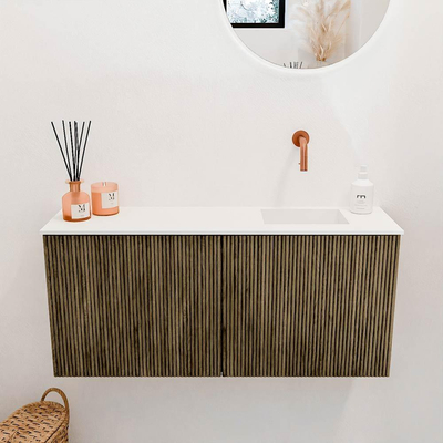 Mondiaz JOYA 90cm toiletmeubel - kleur Dusk - Wastafel FAYE positie Rechts Zonder kraangat kleur Talc.