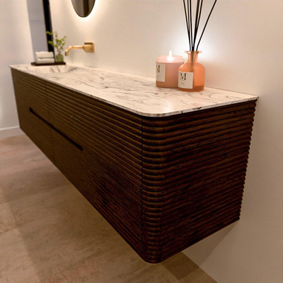 Mondiaz CIRO-DLUX Ensemble de meubles de salle de bains - 190x45x50cm - Vasque en solid surface Glace - 1 lavabo à gauche - sans trous de robinet - 4 tiroirs - Noyer